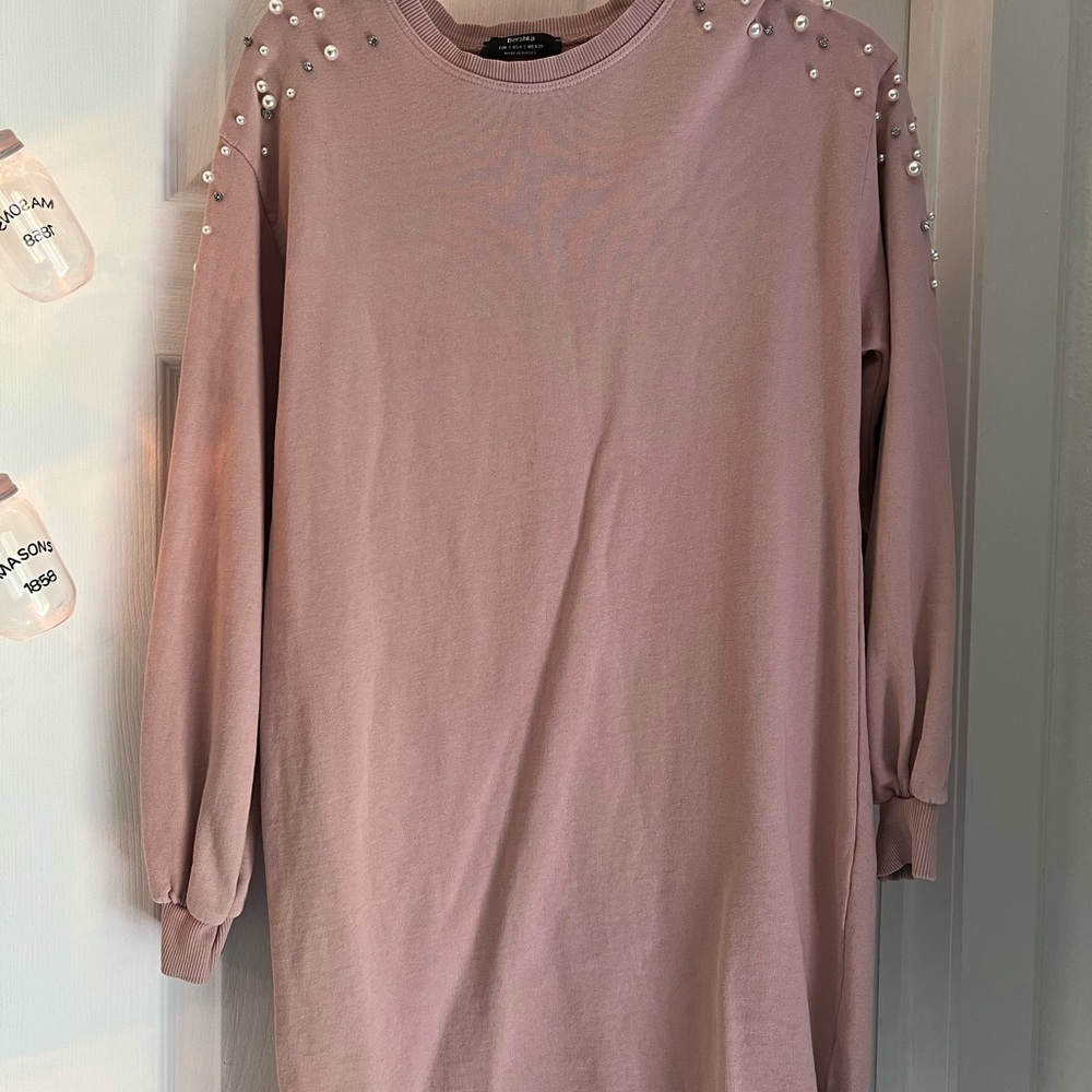 Bershka Pink Dress with Pearl Accents